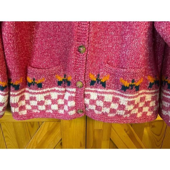 La Llama Handmade 100% Wool Button Up Cardigan Pink READ Size L/XL (5366) - Picture 3 of 6